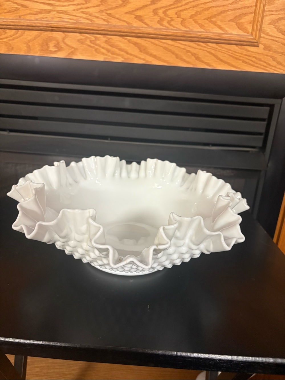 White Ruffled Milk Glass Centerpiece Bowl